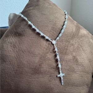 Elegant Silver Rosary Necklace